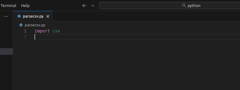 Add 'import csv' to the Top of the parsecsv.py file