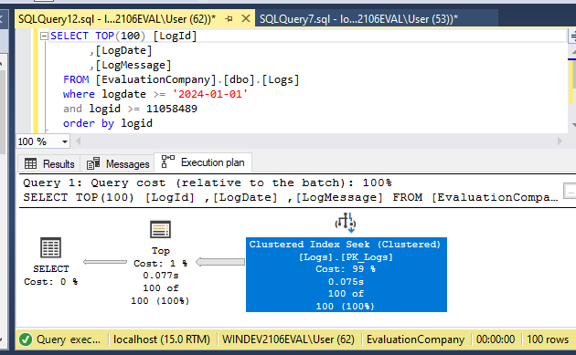 New SQL Execution Plan Using Clustered Index Seek
