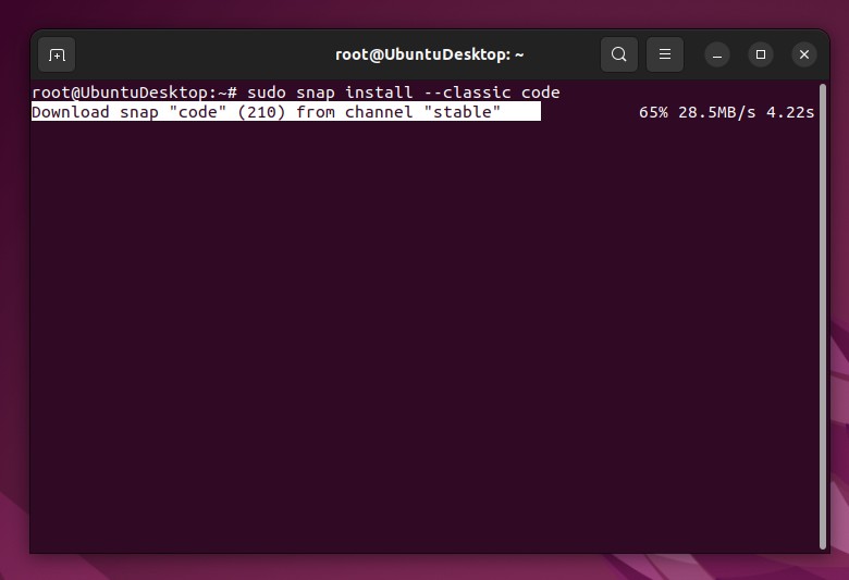 Download snap &ldquo;code&rdquo; (210) from channel &ldquo;stable&rdquo;