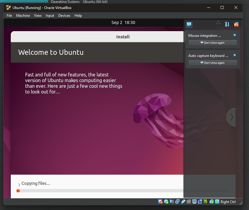 Virtual Machine Window Running Unattended Install